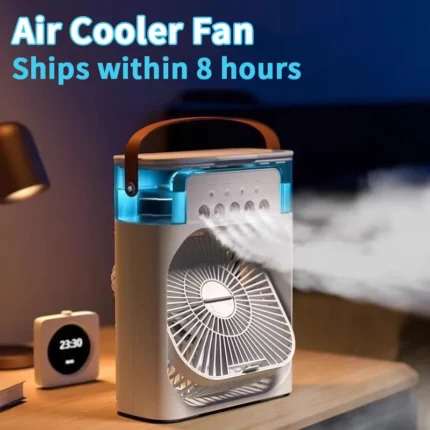 جهاز 3 في 1: مروحة + مكيف هواء صغير + مرطب هواء LED محمول